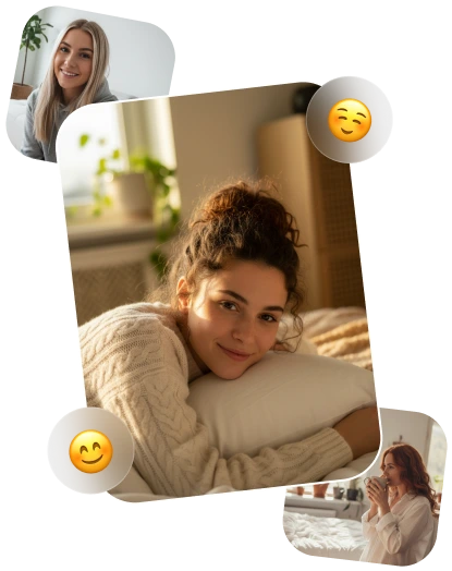 Collage van lachende vrouwen in een videochatapp
