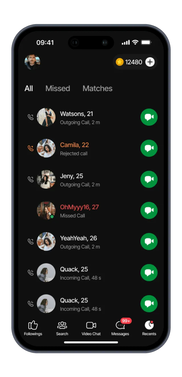 Lista de chat en la aplicación de vídeo
